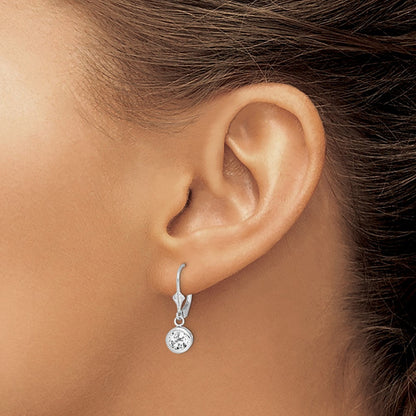 Sterlingsilber Rhodiniert 6mm Rund Zirkonia Ohrhänger mit Brisur