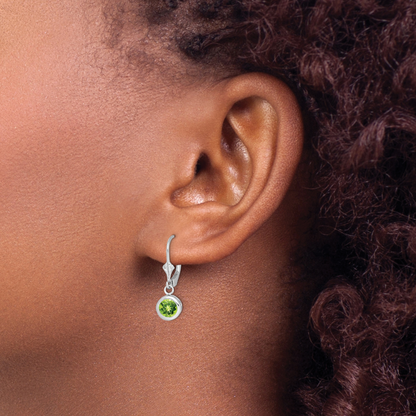 Sterlingsilber Rhodiniert 6mm Rund Peridot Ohrhänger mit Brisur