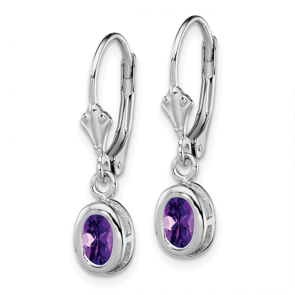 Sterlingsilber Rhodiniert 6x4mm Oval Amethyst Ohrhänger mit Brisur