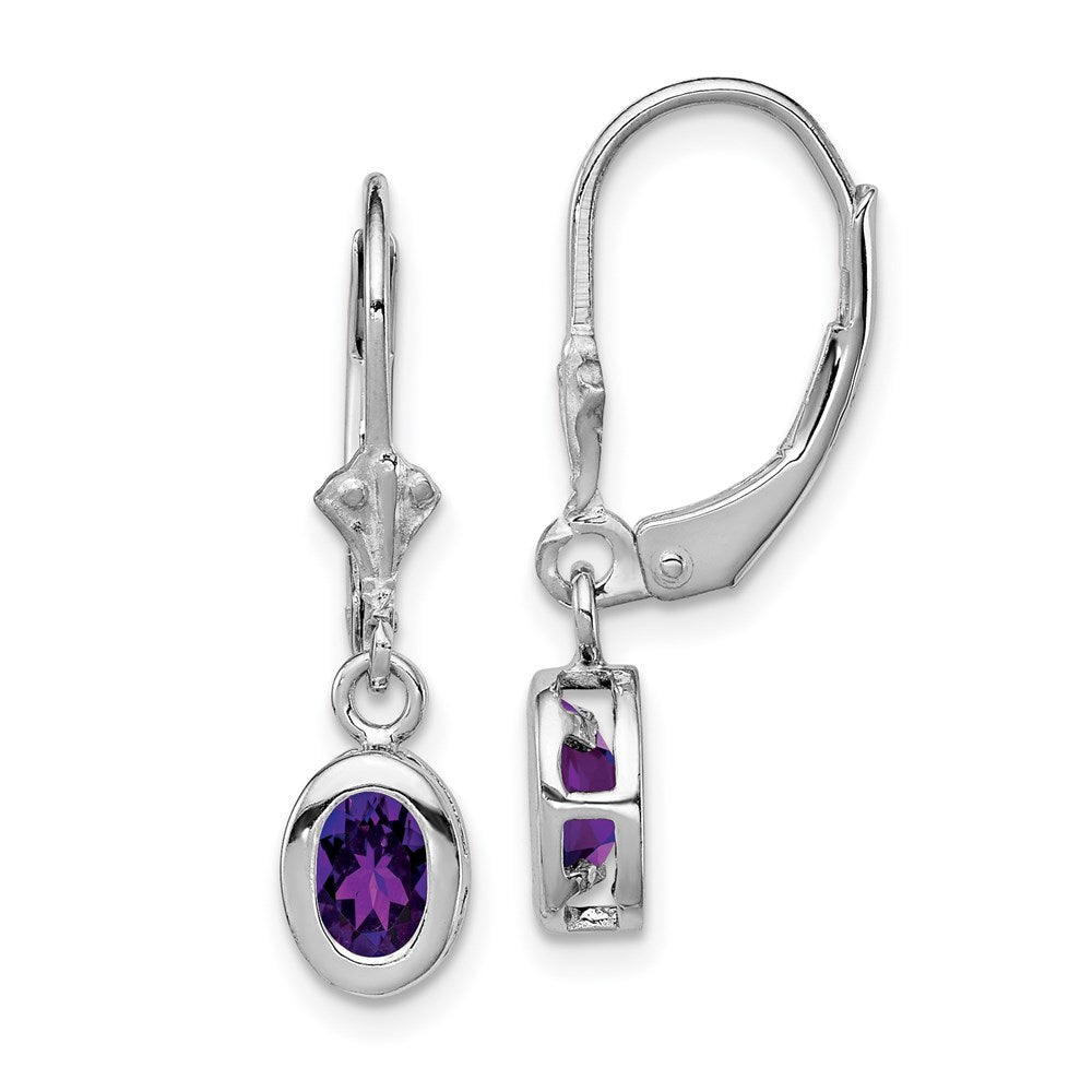 Sterlingsilber Rhodiniert 6x4mm Oval Amethyst Ohrhänger mit Brisur