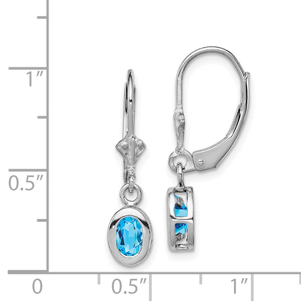 Sterlingsilber Rhodiniert 6x4mm Oval Blautopas Ohrhänger mit Brisur
