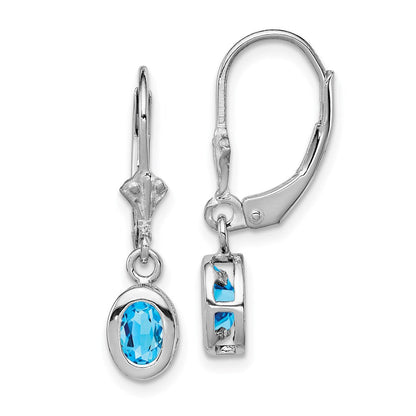 Sterlingsilber Rhodiniert 6x4mm Oval Blautopas Ohrhänger mit Brisur