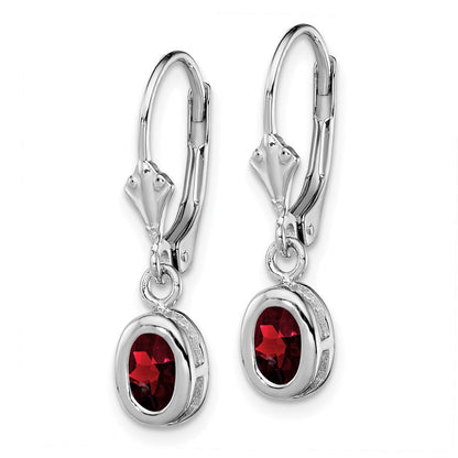 Sterlingsilber Rhodium 6x4mm Oval Granat Ohrhänger mit Brisur