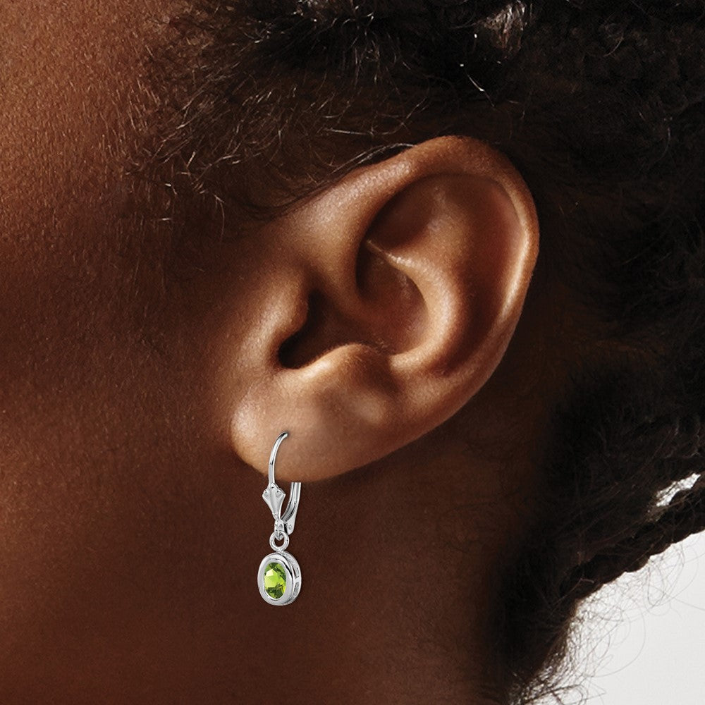 Sterlingsilber Rhodiniert 6x4mm Oval Peridot Ohrhänger mit Brisur