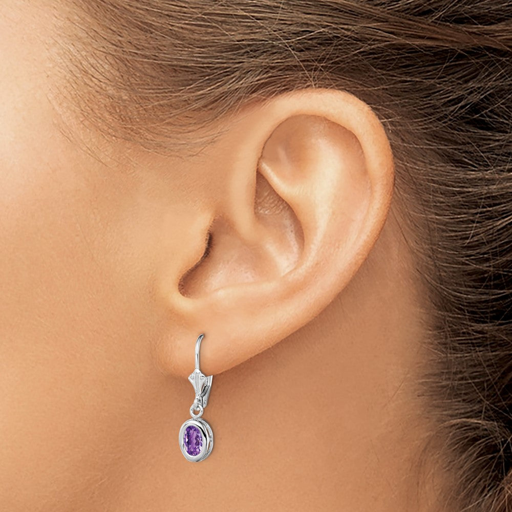Sterlingsilber Rhodiniert 7x5mm Oval Amethyst Ohrhänger mit Brisur