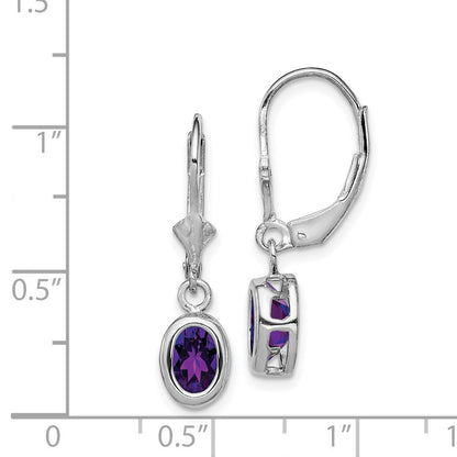Sterlingsilber Rhodiniert 7x5mm Oval Amethyst Ohrhänger mit Brisur