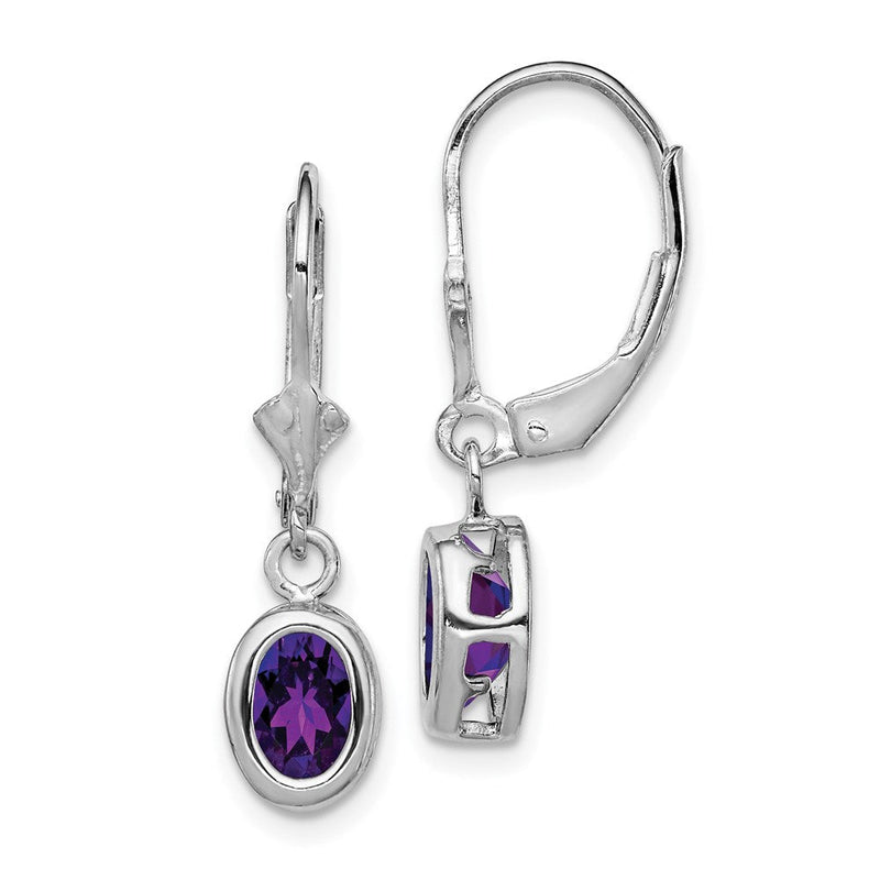Sterlingsilber Rhodiniert 7x5mm Oval Amethyst Ohrhänger mit Brisur