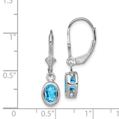 Sterlingsilber Rhodiniert 7x5mm Oval Blautopas Ohrhänger mit Brisur
