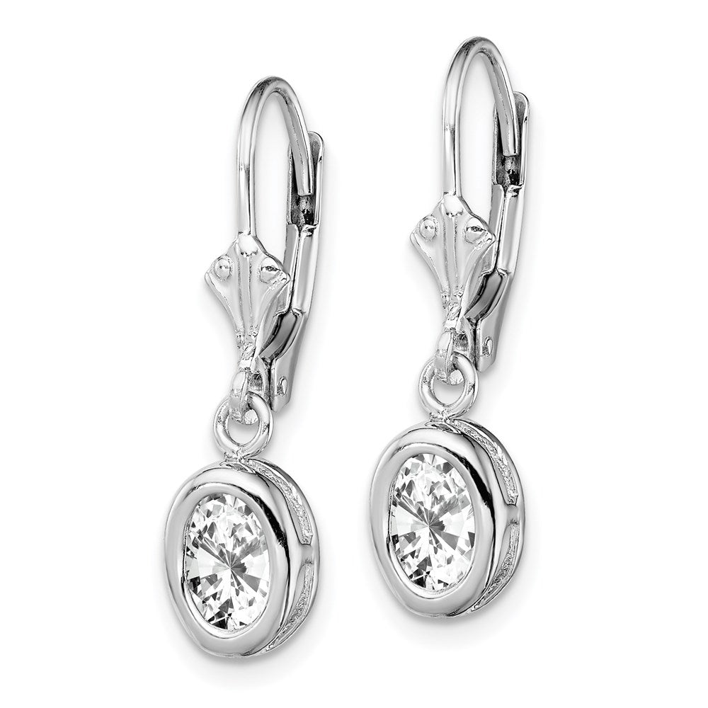 Sterlingsilber Rhodiniert 7x5mm Oval Zirkonia Ohrhänger mit Brisur