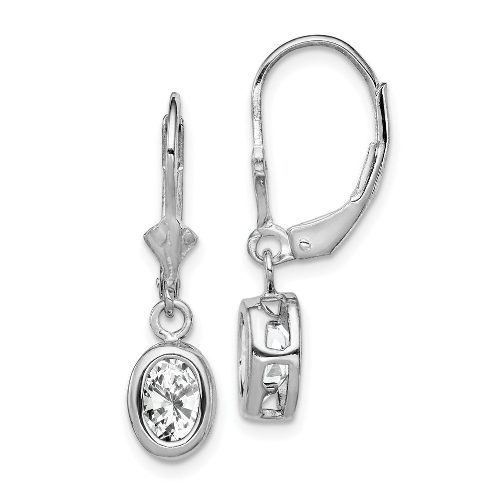 Sterlingsilber Rhodiniert 7x5mm Oval Zirkonia Ohrhänger mit Brisur