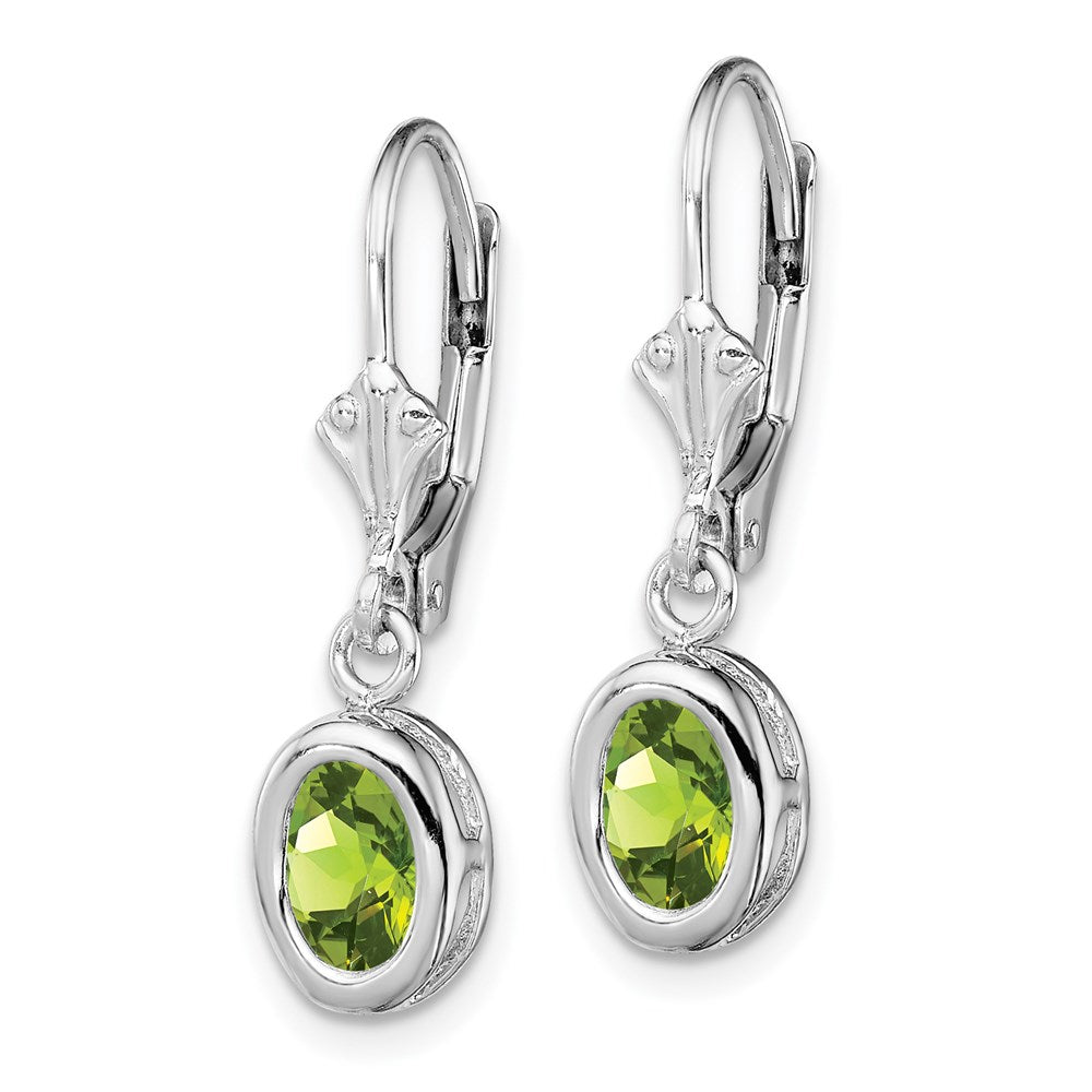 Sterlingsilber Rhodiniert 7x5mm Oval Peridot Ohrhänger mit Brisur