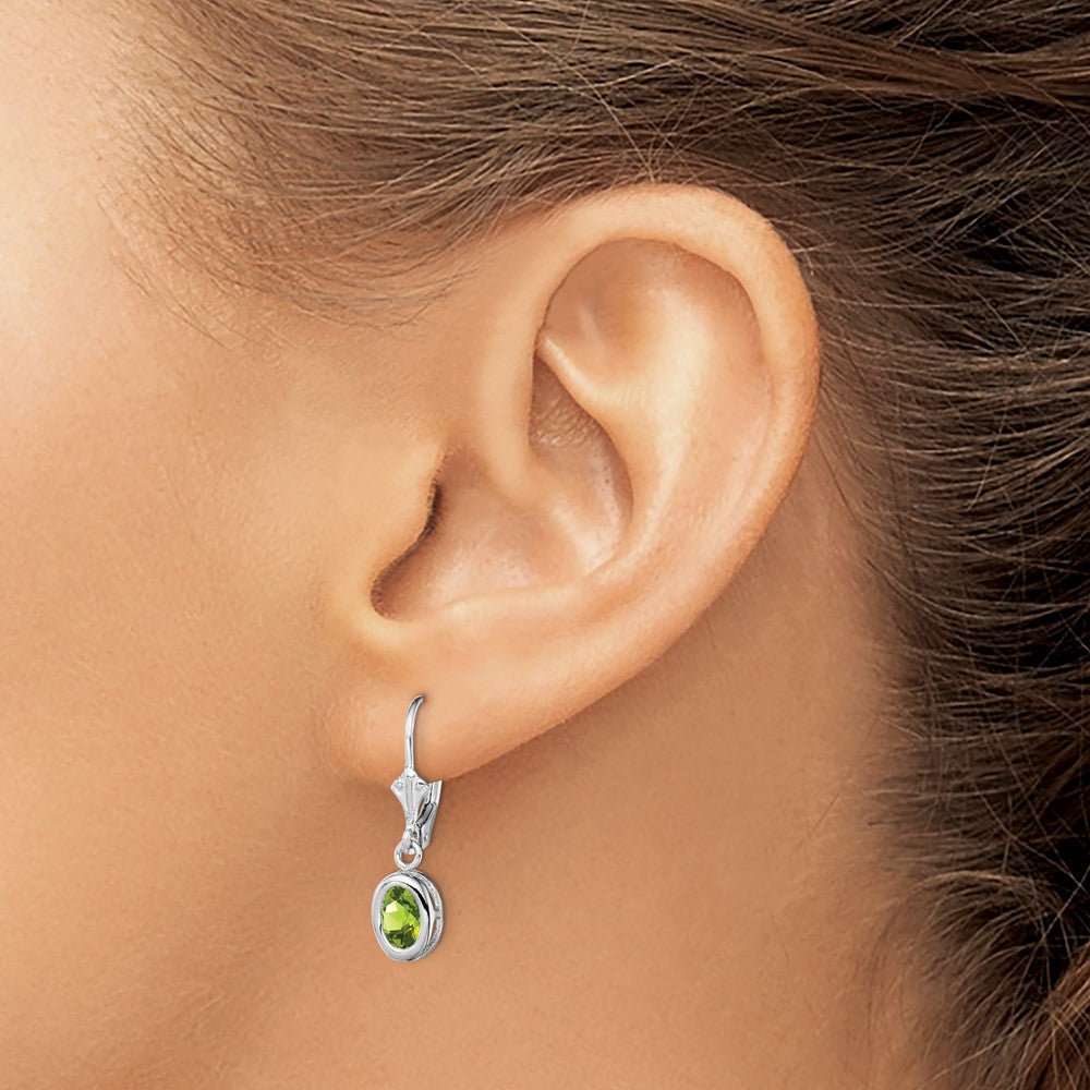 Sterlingsilber Rhodiniert 7x5mm Oval Peridot Ohrhänger mit Brisur