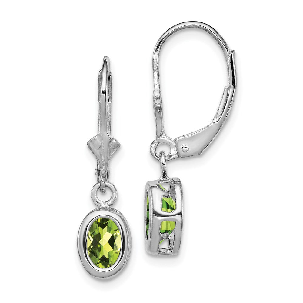 Sterlingsilber Rhodiniert 7x5mm Oval Peridot Ohrhänger mit Brisur
