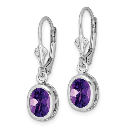 Sterlingsilber Rhodiniert 8x6mm Oval Amethyst Ohrhänger mit Brisur