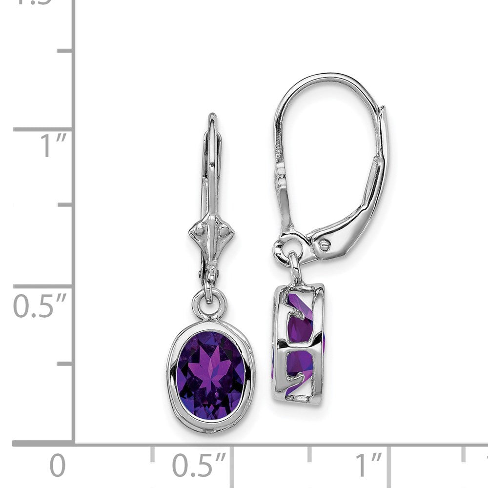 Sterlingsilber Rhodiniert 8x6mm Oval Amethyst Ohrhänger mit Brisur