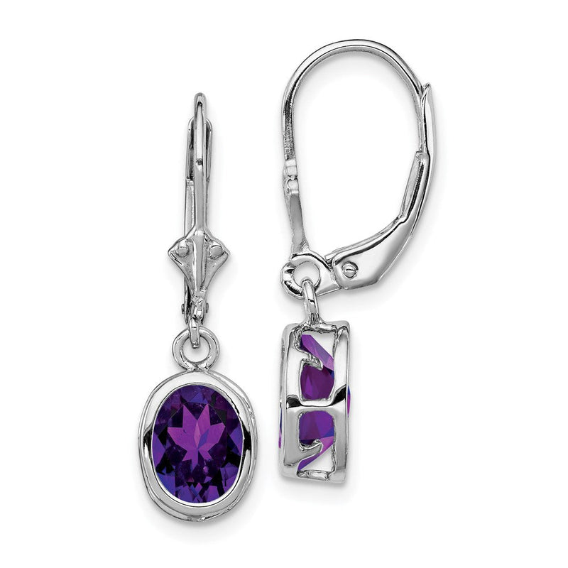 Sterlingsilber Rhodiniert 8x6mm Oval Amethyst Ohrhänger mit Brisur