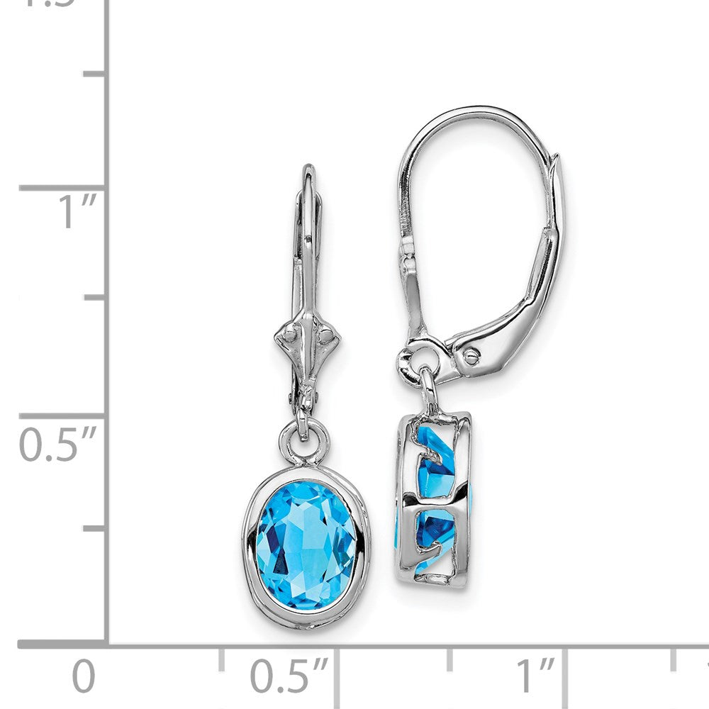 Sterlingsilber Rhodiniert 8x6mm Oval Blautopas Ohrhänger mit Brisur