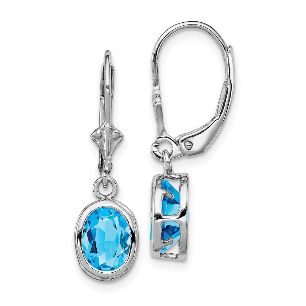 Sterlingsilber Rhodiniert 8x6mm Oval Blautopas Ohrhänger mit Brisur