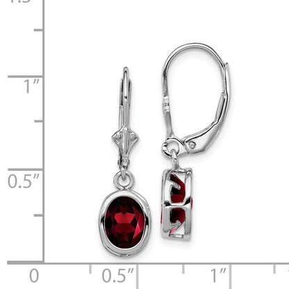 Sterlingsilber Rhodiniert 8x6mm Oval Granat Ohrhänger mit Brisur