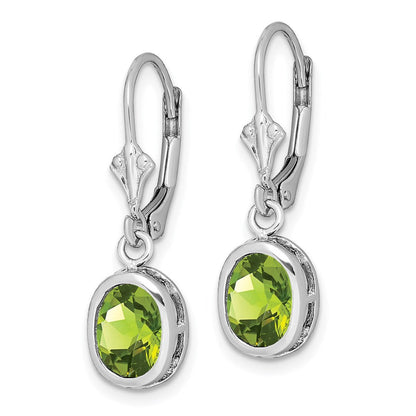 Sterlingsilber Rhodiniert 8x6mm Oval Peridot Ohrhänger mit Brisur