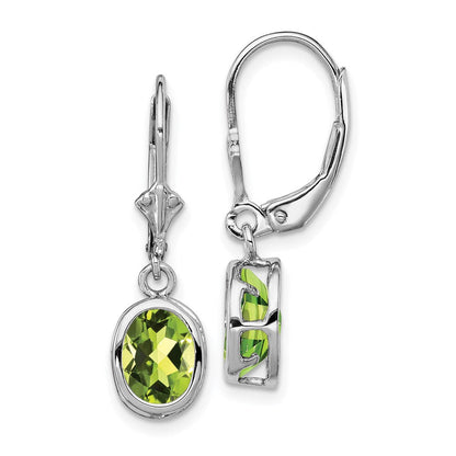 Sterlingsilber Rhodiniert 8x6mm Oval Peridot Ohrhänger mit Brisur