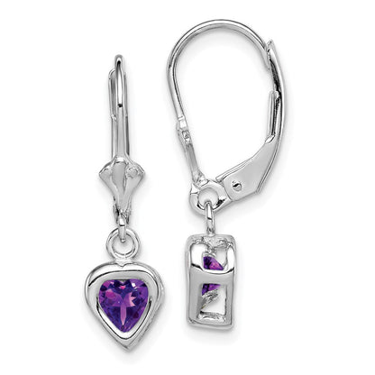Sterlingsilber Rhodiniert 5mm Herz Amethyst Ohrhänger mit Brisur