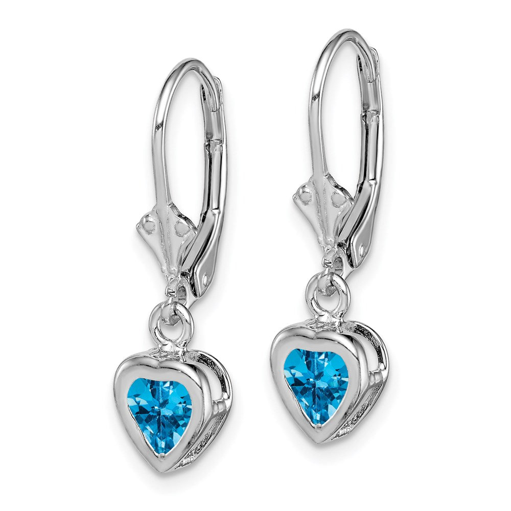 Sterlingsilber Rhodiniert 5mm Herz Blautopas Ohrhänger mit Brisur