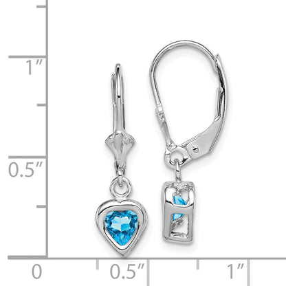 Sterlingsilber Rhodiniert 5mm Herz Blautopas Ohrhänger mit Brisur