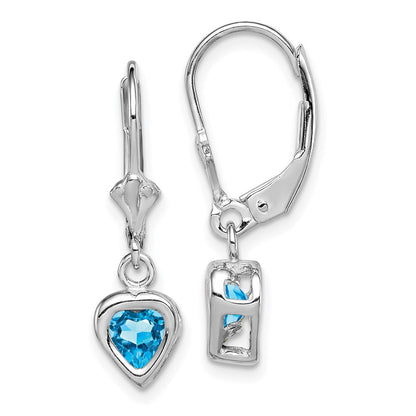 Sterlingsilber Rhodiniert 5mm Herz Blautopas Ohrhänger mit Brisur