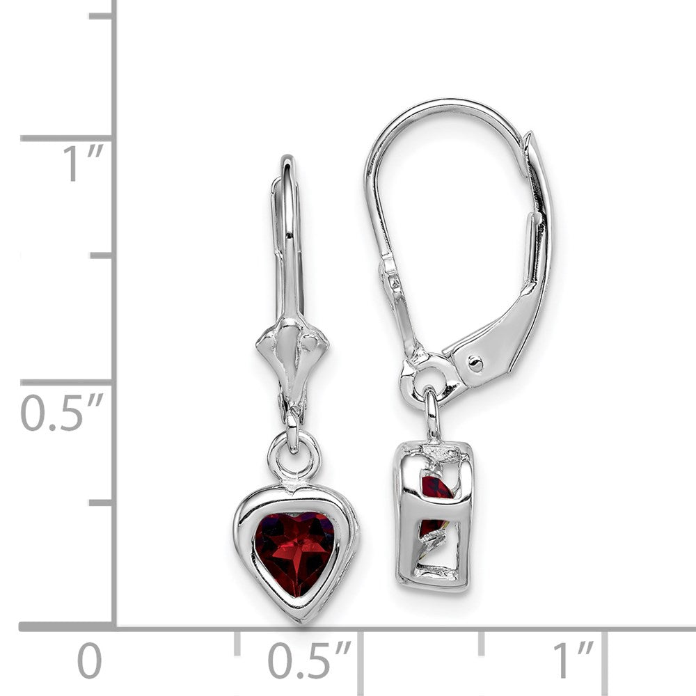 Sterlingsilber Rhodiniert 5mm Herz Granat Ohrhänger mit Brisur