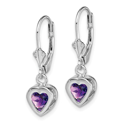 Sterlingsilber Rhodiniert 6mm Herz Amethyst Ohrhänger mit Brisur