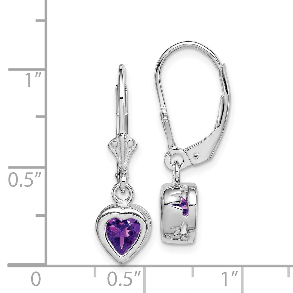 Sterlingsilber Rhodiniert 6mm Herz Amethyst Ohrhänger mit Brisur