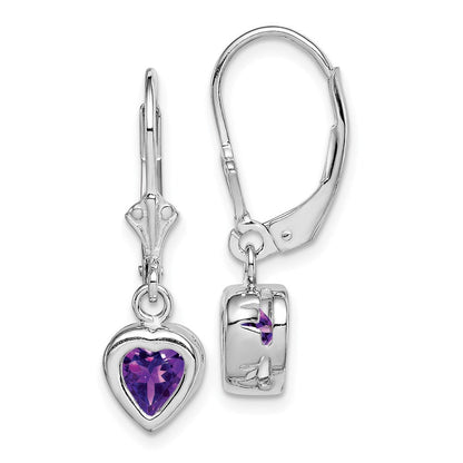 Sterlingsilber Rhodiniert 6mm Herz Amethyst Ohrhänger mit Brisur