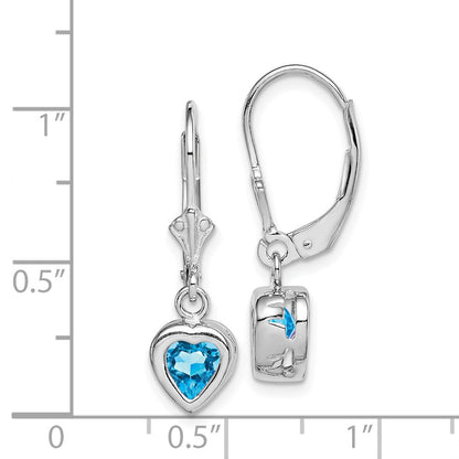 Sterlingsilber Rhodiniert 6mm Herz Blautopas Ohrhänger mit Brisur