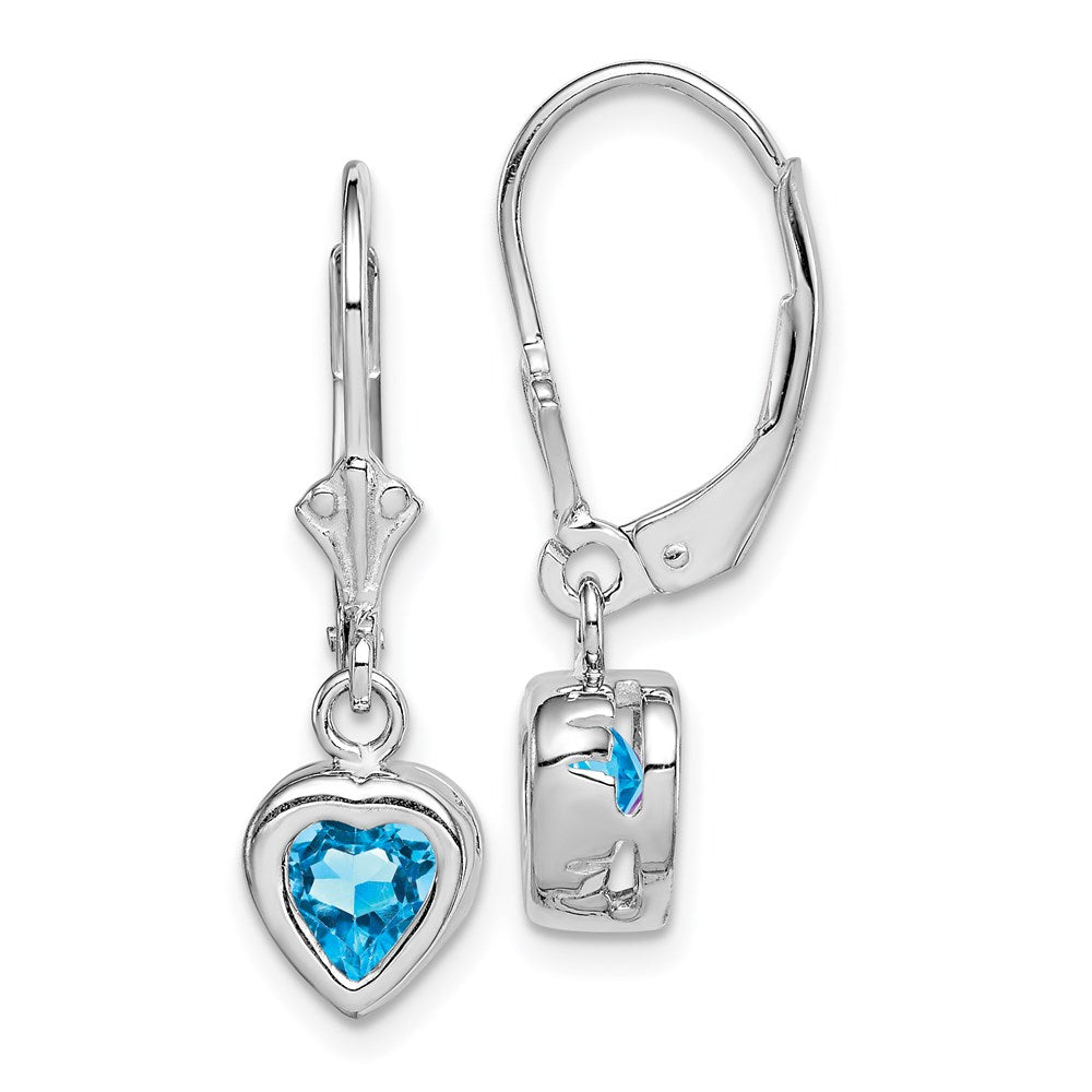 Sterlingsilber Rhodiniert 6mm Herz Blautopas Ohrhänger mit Brisur