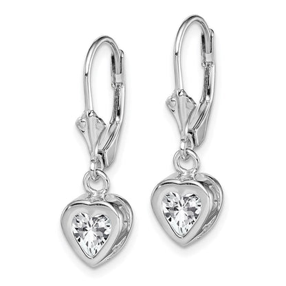 Sterlingsilber Rhodiniert 6mm Herz Zirkonia Ohrhänger mit Brisur