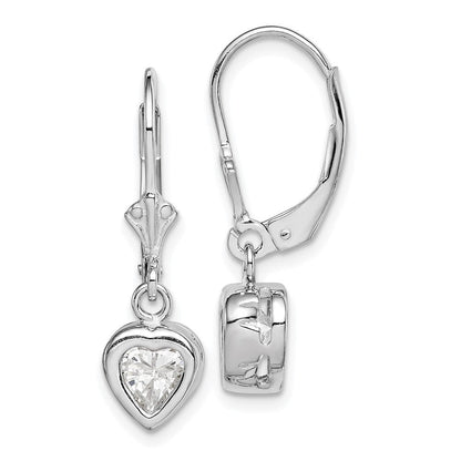 Sterlingsilber Rhodiniert 6mm Herz Zirkonia Ohrhänger mit Brisur