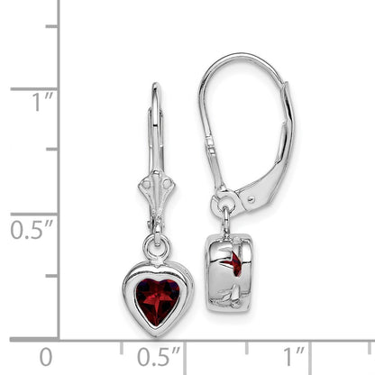 Sterlingsilber Rhodiniert 6mm Herz Granat Ohrhänger mit Brisur