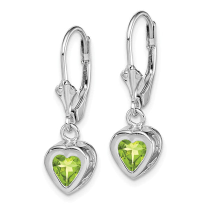 Sterlingsilber Rhodiniert 6mm Herz Peridot Ohrhänger mit Brisur