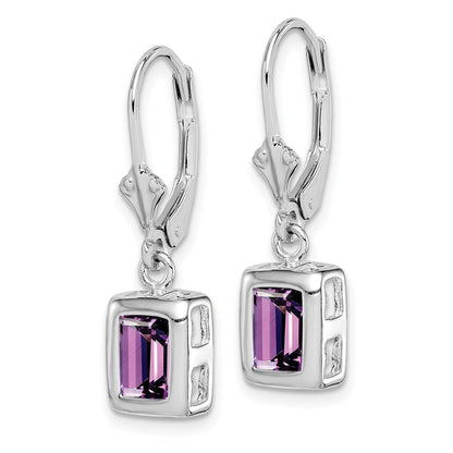 Sterlingsilber Rhodiniert 7x5 Smaragdschliff Amethyst Ohrhänger mit Brisur
