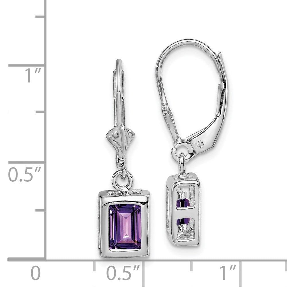 Sterlingsilber Rhodiniert 7x5 Smaragdschliff Amethyst Ohrhänger mit Brisur