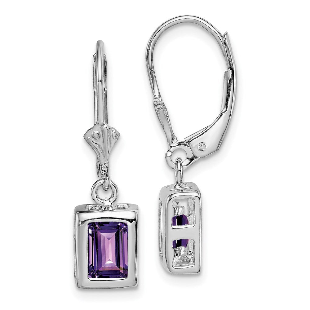 Sterlingsilber Rhodiniert 7x5 Smaragdschliff Amethyst Ohrhänger mit Brisur