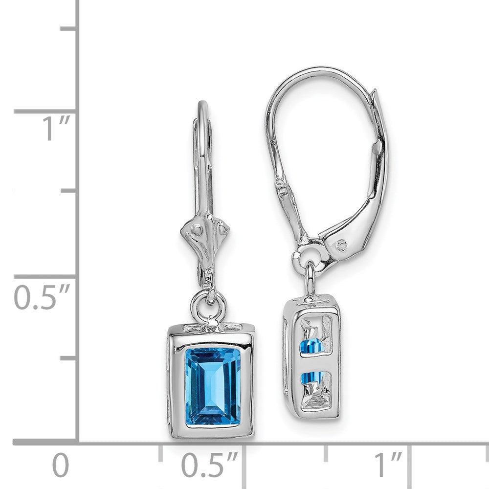 Sterlingsilber Rhodiniert 7x5 Smaragdschliff Blautopas Ohrhänger mit Brisur