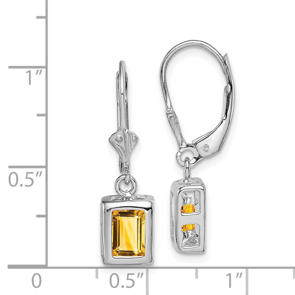 Sterlingsilber Rhodiniert 7x5 Smaragdschliff Citrin Ohrhänger mit Brisur
