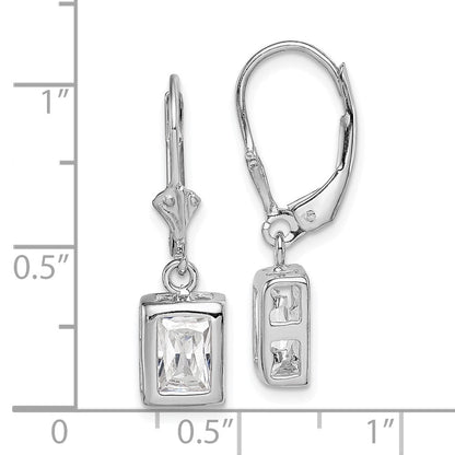 Sterlingsilber Rhodiniert 7x5 Smaragdschliff Zirkonia Ohrhänger mit Brisur