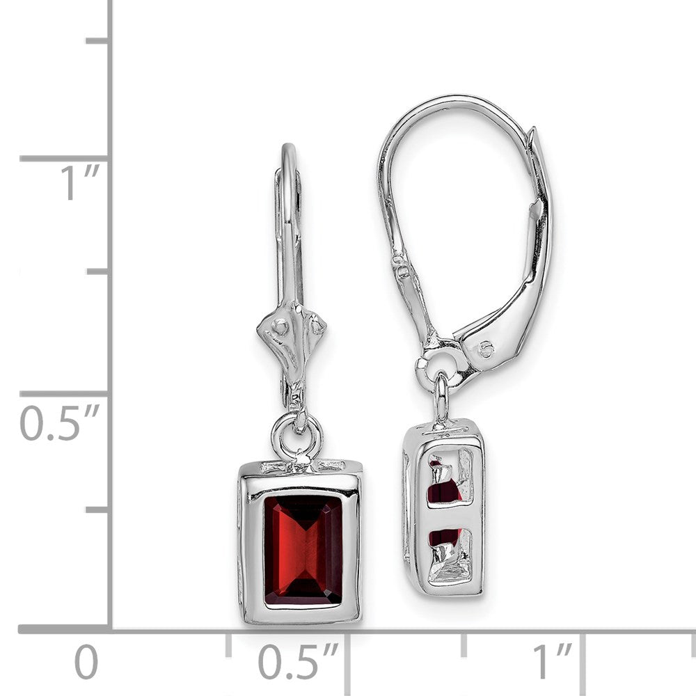 Sterlingsilber Rhodiniert 7x5 Smaragdschliff Granat Ohrhänger mit Brisur