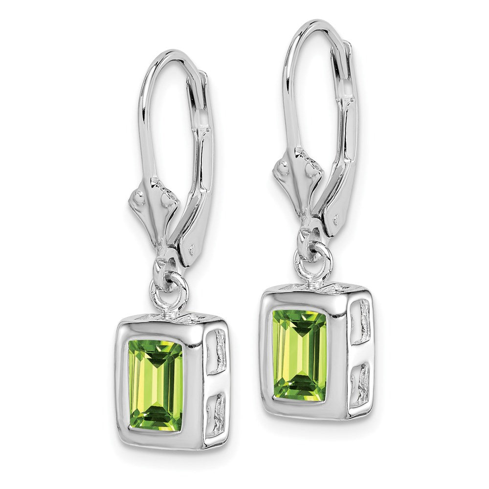 Sterlingsilber Rhodiniert 7x5 Smaragdschliff Peridot Ohrhänger mit Brisur