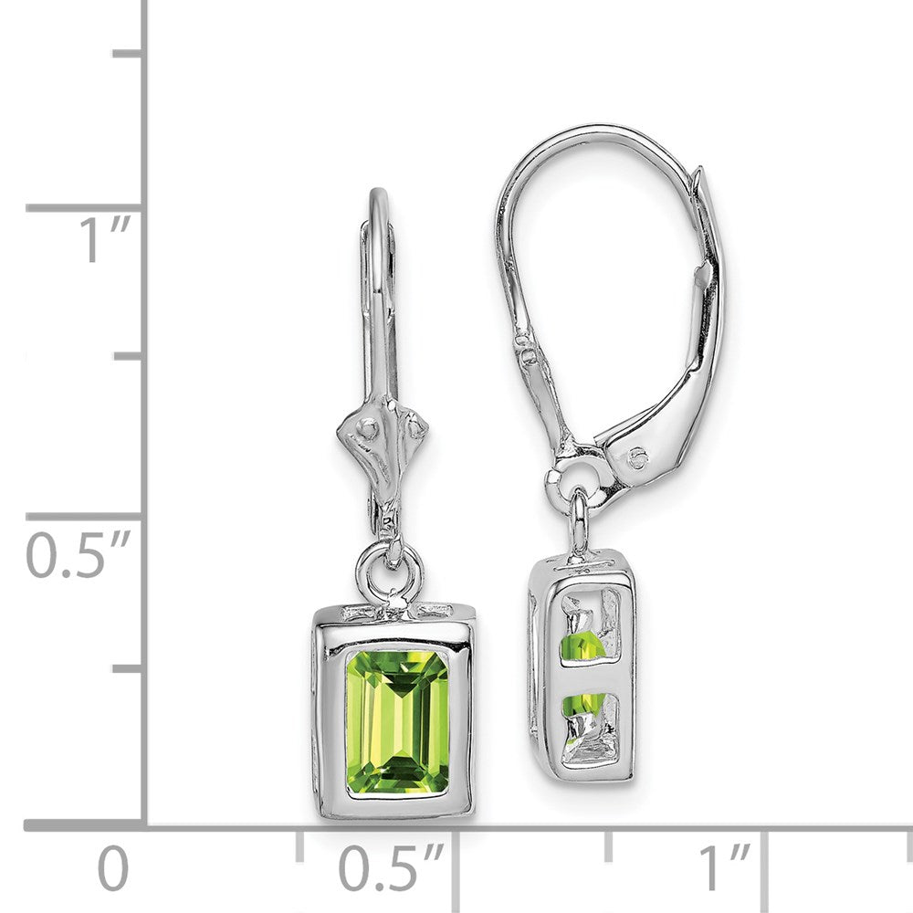 Sterlingsilber Rhodiniert 7x5 Smaragdschliff Peridot Ohrhänger mit Brisur