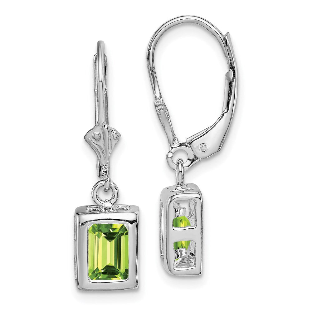 Sterlingsilber Rhodiniert 7x5 Smaragdschliff Peridot Ohrhänger mit Brisur