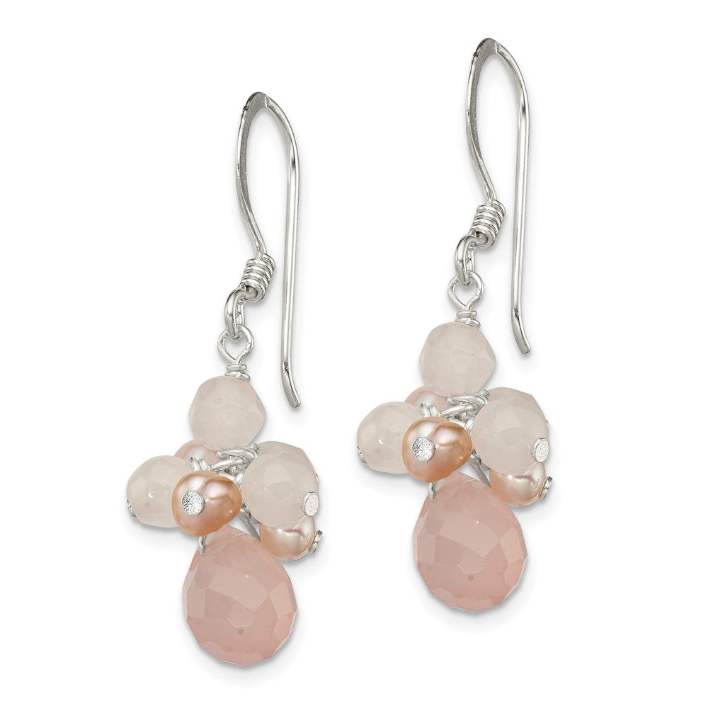 Sterlingsilber Rose Quarz und Rosa Süßwasser Zuchtperle Ohrhänger